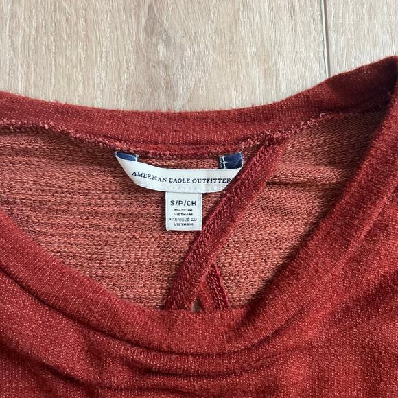 American Eagle Women’s Rust Open Back Crewneck Sweatshirt Sz S - Picture 3 of 6